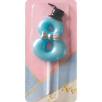 Dortová svíčka Modrá svíčka číslo 8 Číslice Elegantní Klobouk Narozeninové svíčky