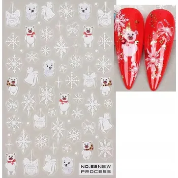 samolepka 3D Samolepky na nehty Zimní sněhové vločky Medvídek R147