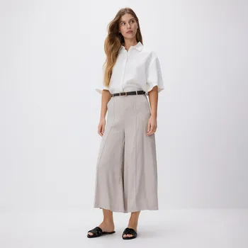 Reserved - Kalhoty culotte z modalu - šedobéžová - YT331-74X - YT331-74X-XL