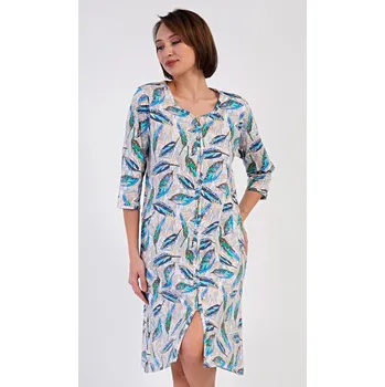 Dámské noční prádlo Vienetta Dámské domácí šaty s tříčtvrtečním rukávem Listy Barva: Tyrkysová, Velikost: M