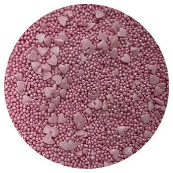 Jedlá dekorace na dort Cukrová zdobení metalické Růžové srdce mix 80g - I LOVE CAKES