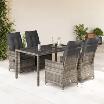5dílný zahradní jídelní set s poduškami šedý polyratan Šedá3276738