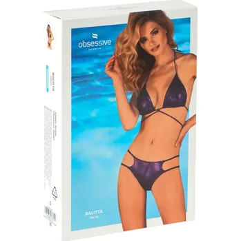 Dámské plavky Obsessive Balitta - lesklé fialové bikiny s nákrčníkem - L