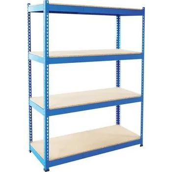 Dílenský regál Manutan Expert Kovový regál Rapid 1, 198 x 152,5 x 45,5 cm, 440 kg/police, 4 dřevotřískové police, modrý + Prodloužená záruka na 10 let