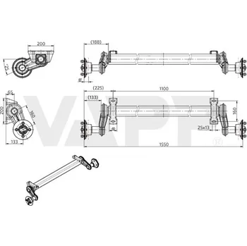 Přívěs k motorovému vozidlu Náprava KNOTT VG 13 (750 kg) b=1100 mm, c=1550 mm, 100x4, patky 65