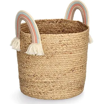 Úložný box ZELLER Úložný box kulatý motiv Duha bavlna a mořská tráva 35 × 34 cm