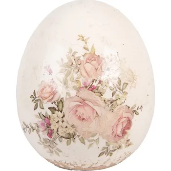 Bytová dekorace Keramické dekorační vajíčko s růžičkami Rosien L - Ø 14*16 cm