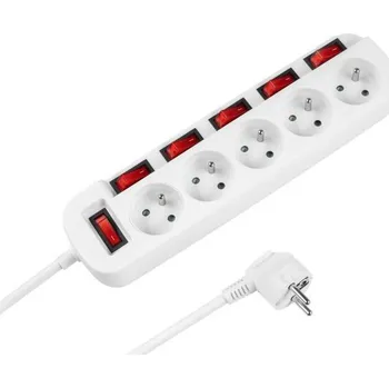 Prodlužovací kabel Prodlužovací kabel 5 zásuvek s vypínači, 1,5m, bílý