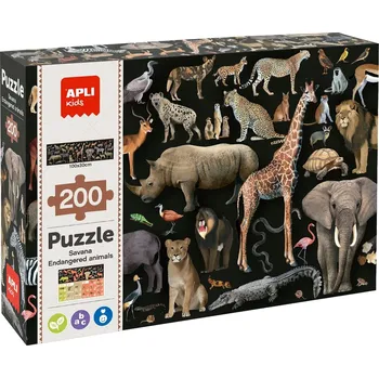 Puzzle APLI edukativní puzzle – Ohrožená zvířata v&nbsp;savaně, 200 ks