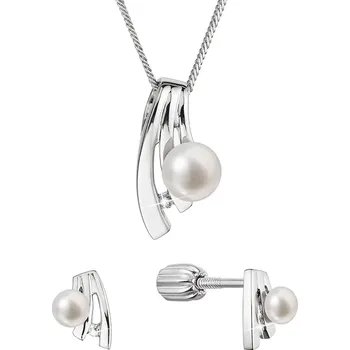 Souprava šperků Sada šperků s bílou říční perlou a zirkony 29075.1B | Luxusní set | Precizní provedení | Dámské šperky | Sada pro ženy ROMERO rhodiované stříbro, zirkony, říční perly