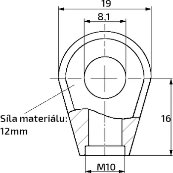 Příslušenství pro přívěs Oko k plynové vzpěře 19x16x12, otvor 8,1mm, pro závit M10