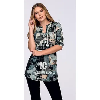 Dámská halenka Delší šedo béžová dámská halenka s légou a 3/4 rukávy 7786 velikost S