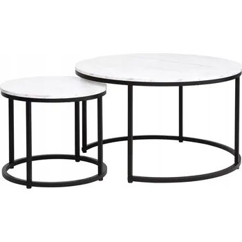 Konferenční stolek Sada konferenčních stolků DION, bílý mramorový efekt/černá, SIGNAL