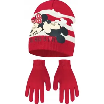 Čepice KupMa Minnie a Mickey červená čepice a rukavice - velikost 52