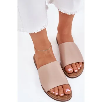 Dámské pantofle EVENTO Dámské Kožené Hladké Pantofle Béžové Cerise EVENTO Other 3336401