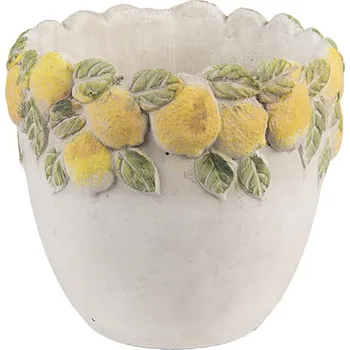 Květináč Cementový květináč lemovaný citróny Lemoni - Ø 14*12 cm