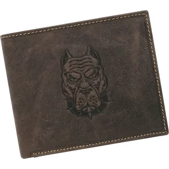 Peněženka Tmavě hnědá broušená kožená peněženka s motivem psa