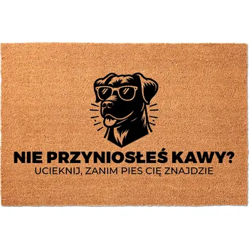 Rohožka VSTUPNÍ KOKOSOVÁ ROHOŽKA 40X60 s HUMOREM NÁPIS BEZ KÁVY? PES TĚ CHYTÍ