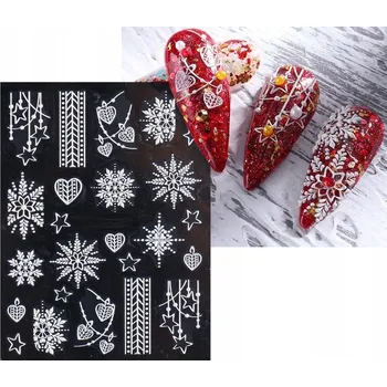 Umělé nehty Samolepky 5D na nehty s vánočními motivy SNĚHOVÉ VLOČKY E21