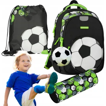 Set školních potřeb Plecak szkolny z piłką nożną tornister dla chłopaka duży plecak piłka nożna piórnik dla chłopca worek na wf szkolne plecaki dla chłopaków komplet do szkoły z plecakiem wyprawka mini dla dziecka zestaw chłopięca wyprawka do szkoły zestaw dla chłopca szkoln