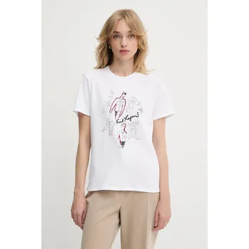 Dámské tričko Bavlněné tričko Karl Lagerfeld dámské, bílá barva, A3W17099 00X, vel. XXL