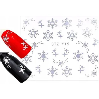 Stříbrné Samolepky na nehty s motivem sněhové vločky H12