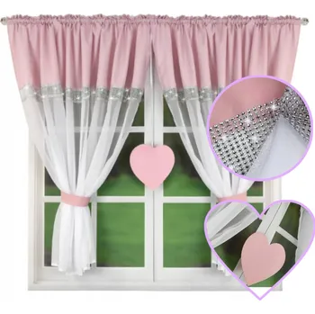 Obraz Růžovobílá Záclona 400x145 Zirkony Voál s plstí a Plst , L433, stylová dekorace