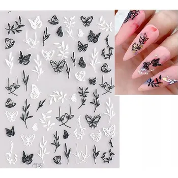 samolepka Samolepky 5D na nehty MOTÝLI KVĚTY bílé R14