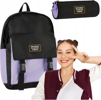 Set školních potřeb Czarny plecak piórnik tuba zestaw dla dziewczyny do szkoły wyprawka szkolna do 7 klasy zestaw dla dziecka szkolny duży plecak dziewczęcy piórnik fioletowy plecaki młodzieżowe dla dziewczyn piórniki duży plecak szkolny piórnik na zamek dla dziecka wyprawki