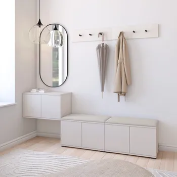 Předsíňová stěna Botník s věšákem Bianco 8 - P/2 Barva čalounění: Krémová - Trinity 01