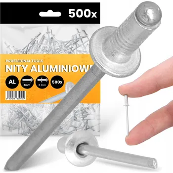 Nýt 500x TRHACÍ NÝTY 4x8mm HLINÍKOVÉ Ocelové Pozinkované NEREZOVÉ Nýt PEVNÉ