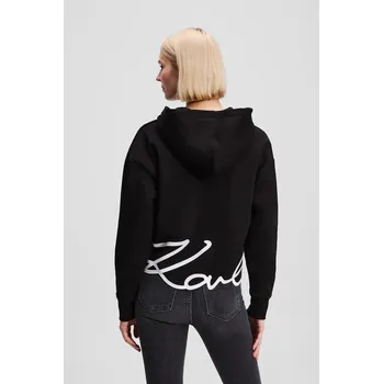 Dámská mikina Mikina Karl Lagerfeld HEM SIGNATURE dámská, černá barva, s kapucí, s aplikací, A3W20067 99X, vel. M