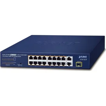 Příslušenství pro kamerový systém Planet FGSD-1821P PoE switch, 16x100M + 1xGb/SFP, extend mód 10Mb-250m, PoE 802.3at 185W