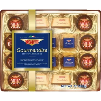 Bonboniéra Italská luxusní pralinky NOVI 198 g GOURMANDISE (dárkové pralinky v průhledné kazetě / mix druhů oříškových pralinek / Exlusiva Selezione)