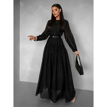 Dámské šaty Černé dlouhé maxi šaty LUNES s páskem Velikost: L