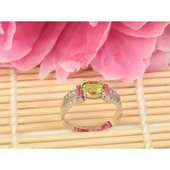 Prsten Prsten s olivínem a zirkony ovál 8x6mm brus Ag 925/1000 Rh