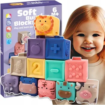 ostatní stavebnice Stavebnice kostky Doris gumová zvířata 12 ks pro děti 6 m +