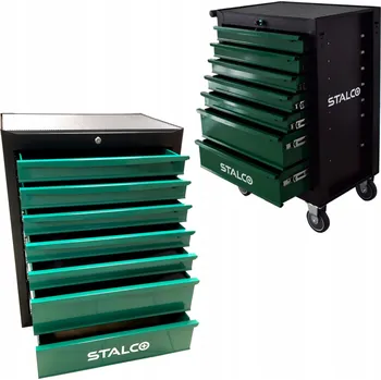 Dílenský vozík Stalco modrý, 7 zásuvek, s brzdou a zámkem