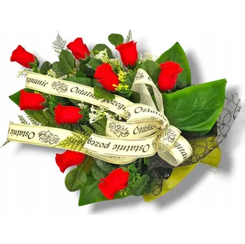 Smuteční dekorace SMUTEČNÍ VAZBA VĚNEC ČERVENÉ RŮŽE + VLASTNÍ NÁPIS