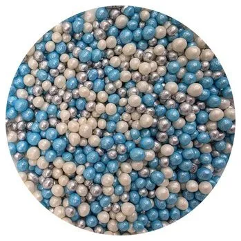 Přisada na vaření a pečení Cukrovo-rýžové perly mix modro bílo stříbrné 5mm 80g - I LOVE CAKES