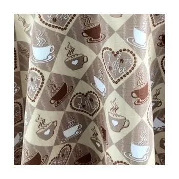 ubrus Ubrus hnědobéžový kávové šálky a srdce TC19-3 - čtverec 140 x 140 cm