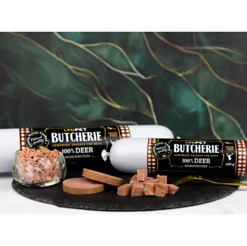 Krmivo pro psa Lyopet Butcherie Deer sausage Varianta: 400g jelení salám pro psy