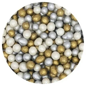 Přisada na vaření a pečení Cukrovo-rýžové perly směs stříbrno-bílo-zlatá 5mm 1kg - I LOVE CAKES