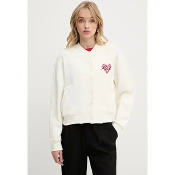 Dámská mikina Bavlněná mikina Karl Lagerfeld dámská, béžová barva, s aplikací, A3W20009 01X, vel. S