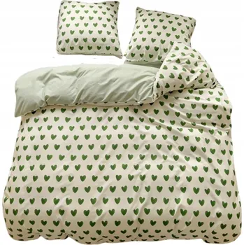 Povlečení POVLEČENÍ 200x220 oboustranný BAVLNA satén GierekHoff 3dílná sada zelená/srdce