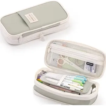 Penál Školní penál pouzdro prostorný hladký klasický zelený khaki