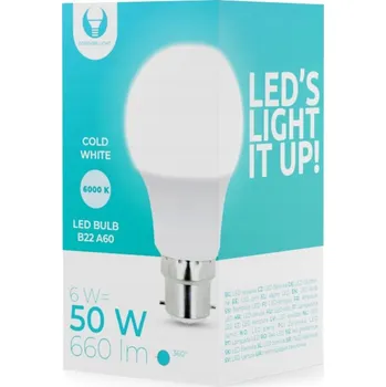 Žárovka LED žárovka B22 A60 6W 230V 6000K 660lm Forever Light TFO RTV100500