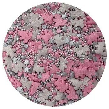 Přisada na vaření a pečení Cukrové zdobení Růžovo-stříbrní medvídci 80g - I LOVE CAKES