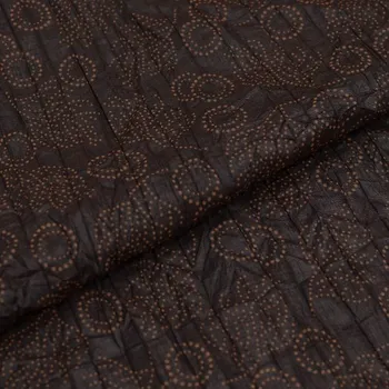 Šatovka 10132 kreš hnědá, tečkované kruhy a listy, š.130