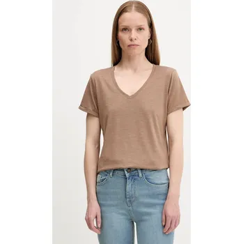 Plátěné tričko Answear.LAB E24.73.FLK hnědá 88X, vel. L